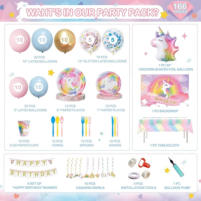 Unicorn Birthday Decorations for Girls Unicorn Party Supplies Kit