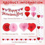 Valentines Day Decorations with Banner Pink Red Heart Shaped Paper