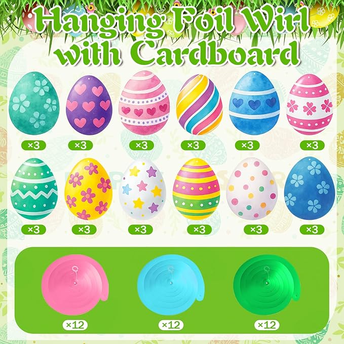 72 Pcs Easter Egg Hanging Swirl Ceiling Decorations Hanging Foil