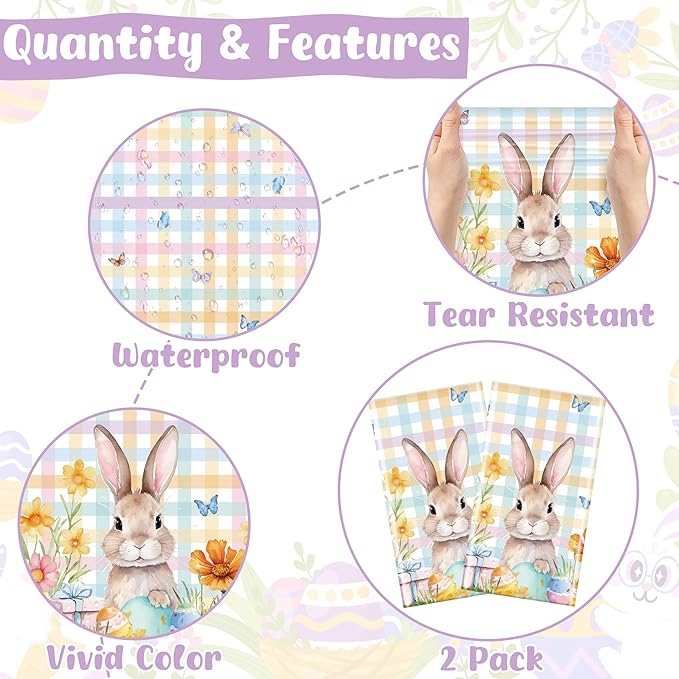 QZYL 2 Pack Easter Tablecloth Disposable, 54" x 108" Easter