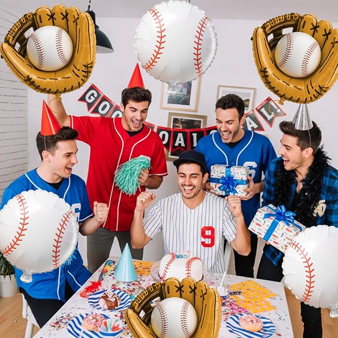 Biapian Baseball Balloons Foil, 18 Inch Round Baseball and Glove