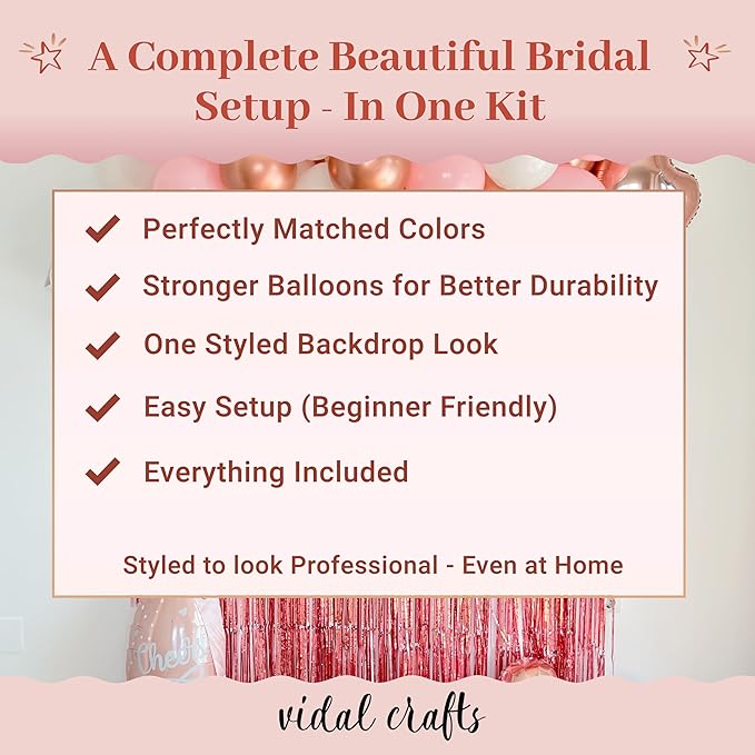 VIDAL CRAFTS Rose Gold Bridal Shower Decorations 62 Piece Pink