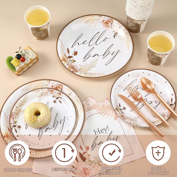 Dandat 350 Pcs Baby Shower Plates Set Baby Shower Party Supplies