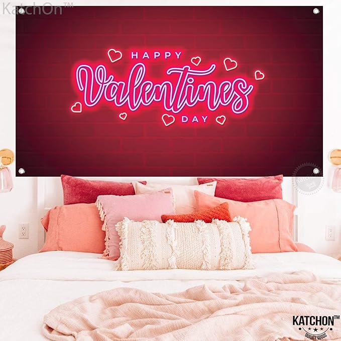Happy Valentines Day Banner XtraLarge 72x44 Inch Neon Valentines Day
