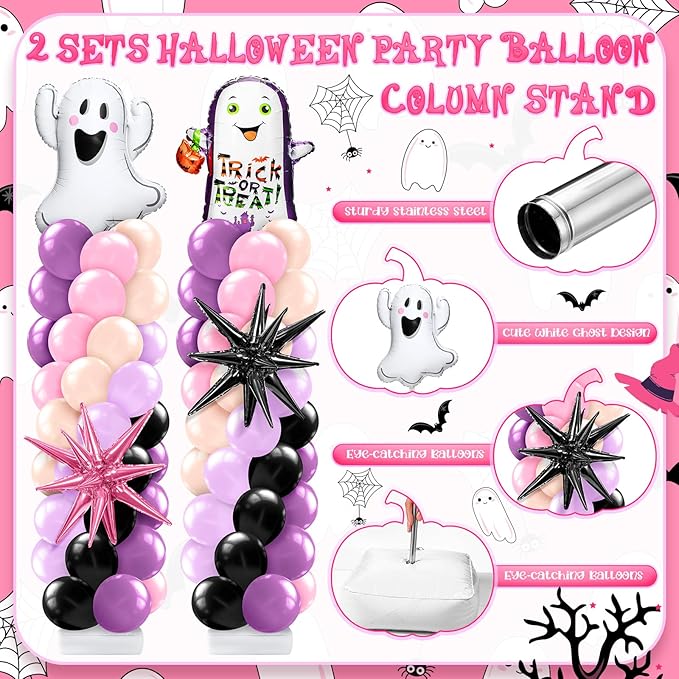 2 Sets Pink Purple Halloween Balloon Column Stand Kit Purple Pink