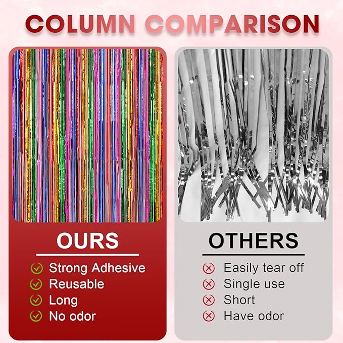 Voircoloria 3 Pack 3.3x8.2 Feet Rainbow Foil Fringe Backdrop
