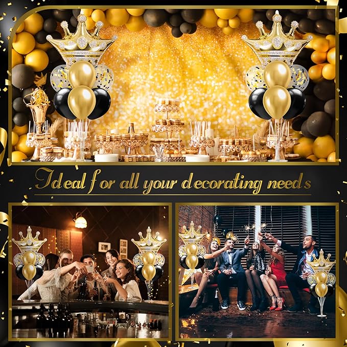 2 Set Black and Gold Balloon Stand Kits Gold Crown Balloons Sticks