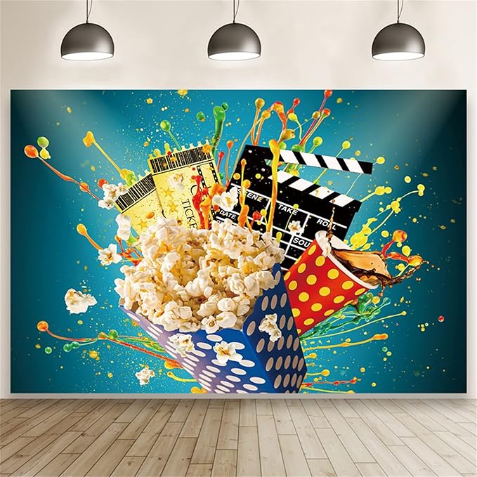 10x5ft Movie Night Party Backdrop for Photo Tickets Popcorn Movie
