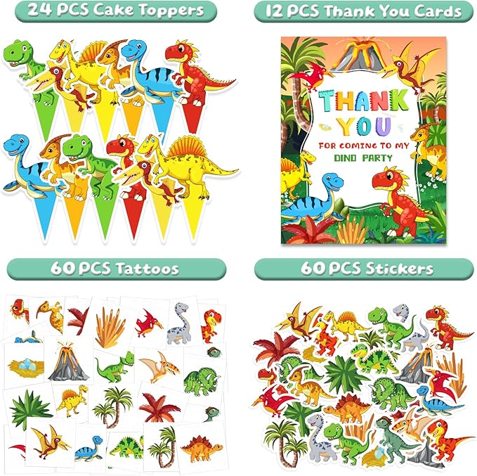 12 Pack Dinosaur Birthday Party Decorations & Favors for Kids Dino