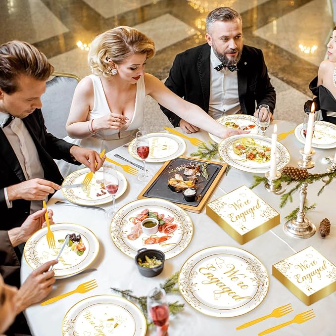96Pcs Happy Engagement Party Supplies Engagement Paper Plates