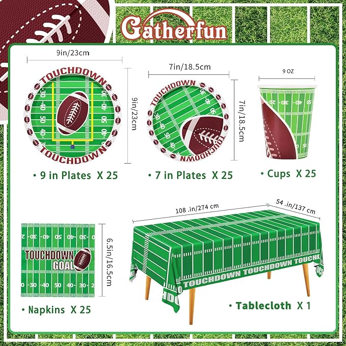 Football Party Supplies Kit Serve 25 Includes Dinner & Dessert