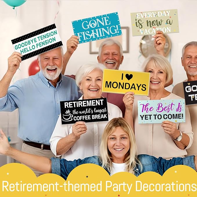 24 Designs Retirement Photo Booth Props Double Sided 11.02 x 5.51''