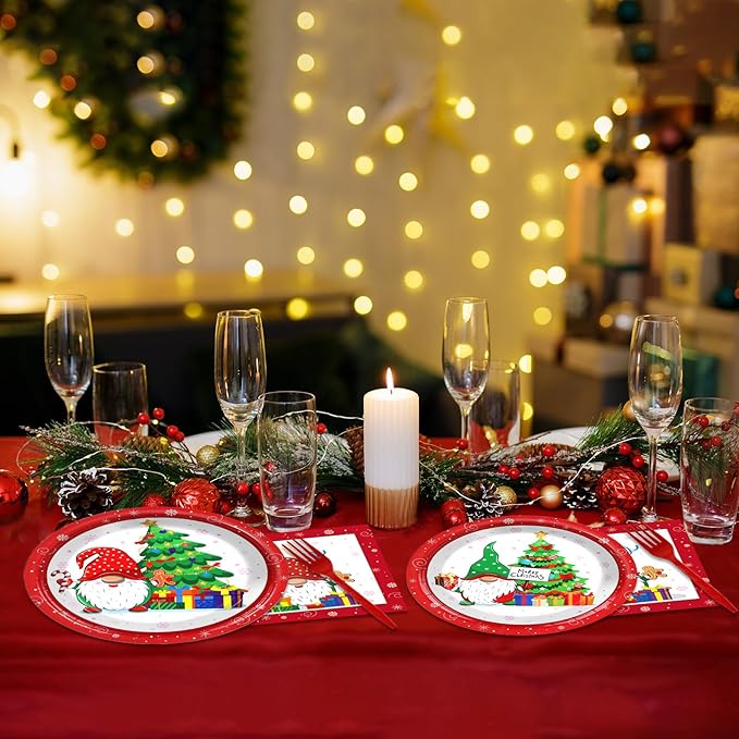 96 Pcs Christmas Party Supplies Paper Plates Napkins Merry Christmas