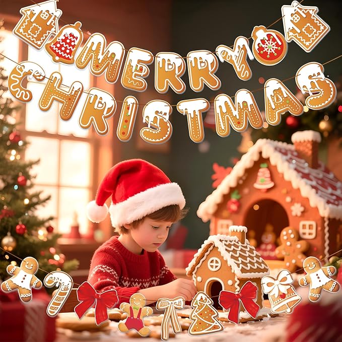 PAPER JAZZ Gingerbread Christmas Decoration Merry Christmas Banner 3