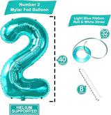 KatchOn Aqua Blue Number 2 Balloon - 40 Inch | Teal 2 Balloon Number,