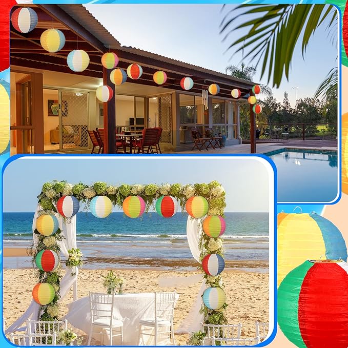 12 Pcs 8 Inch Beach Ball Paper Lanterns Pool Party Decorations