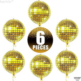 KatchOn, Huge Gold Disco Ball Balloons - 22 Inch Pack of 6 | 4D Disco