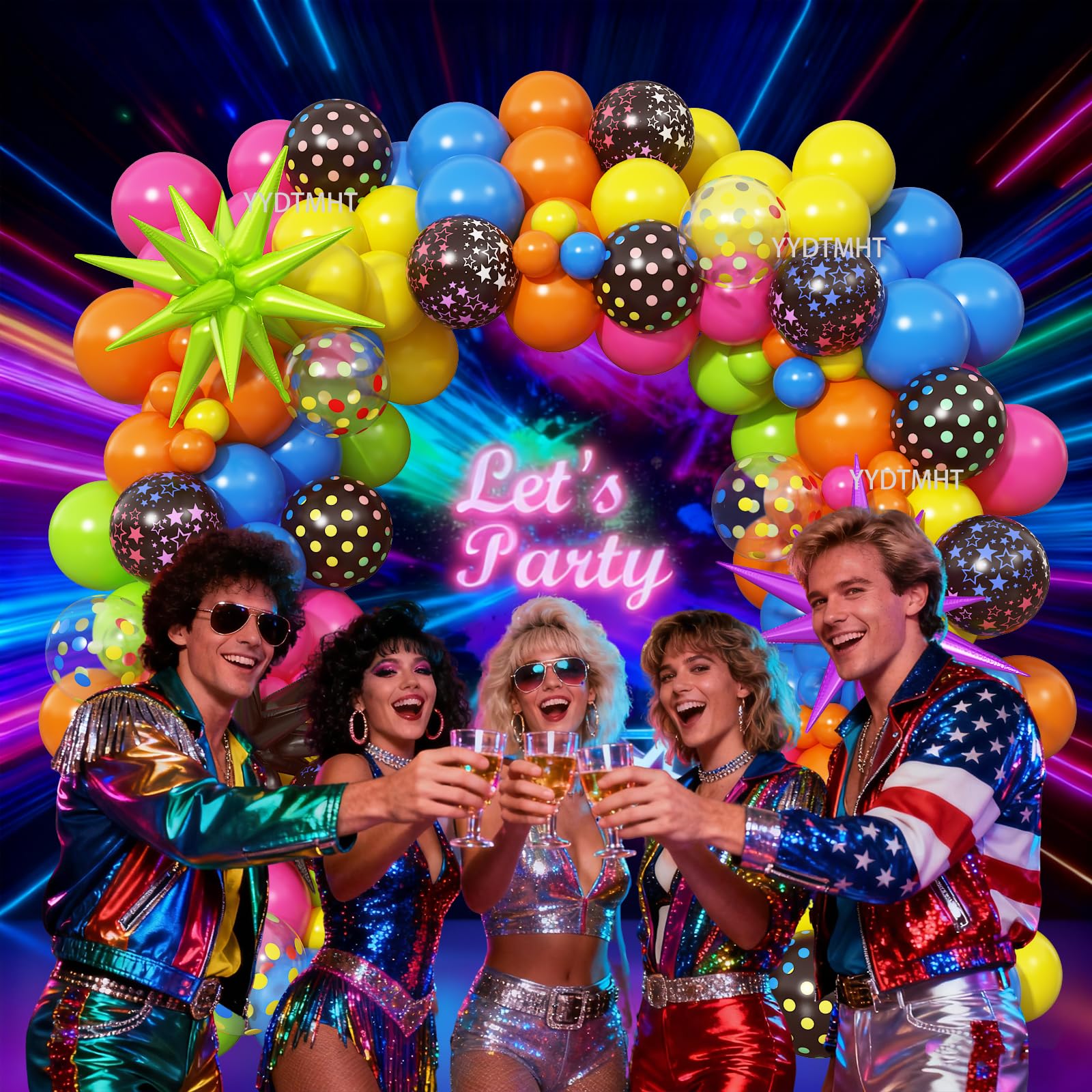 90s 80s Neon Balloon Arch Kit, 152pcs Disco Theme Party Decorations