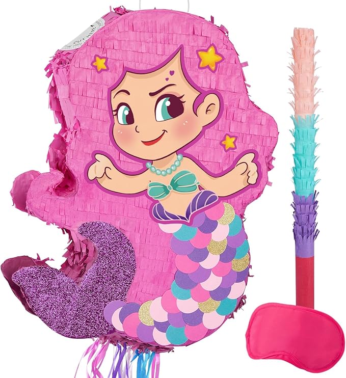 Foldable Mermaid Piñata Pull String Mermaid Birthday Party