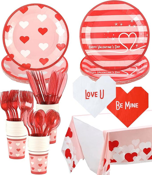 Valentines Day Plates and Napkins Sets Serves 16 Includes Paper Cups