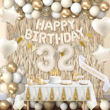32nd Birthday Decorations for Women, White and Gold 32 Boho Birthday