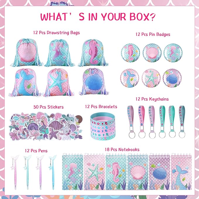 140 Pcs Mermaid Party Favors Gift Bags for Girls Birthday Decorate