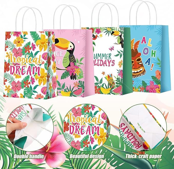 24 Pcs Summer Hawaiian Party Favor Bags Tropical Goodie Gift Paper