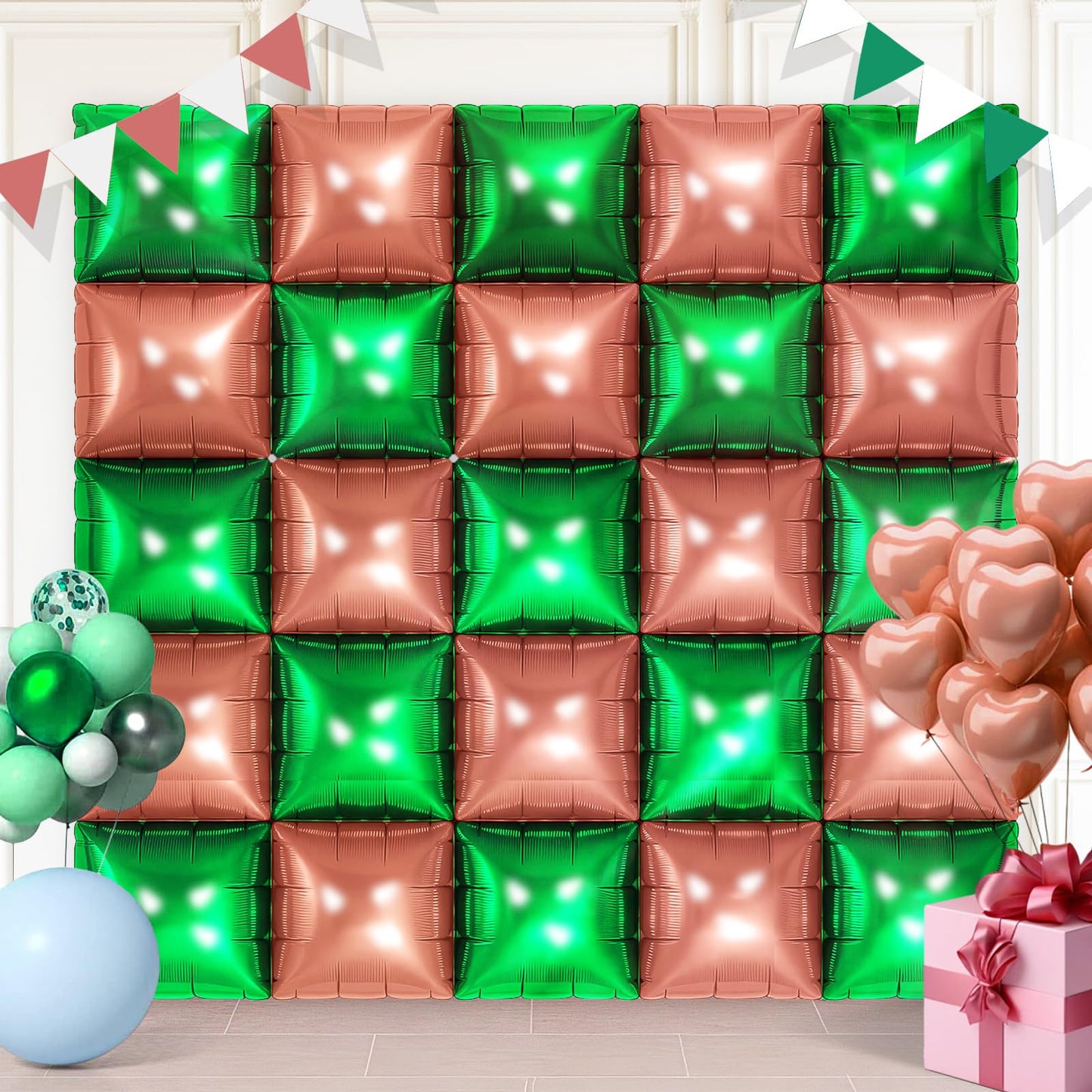 Green and Brown Square Foil Balloons 25 Pcs Metallic Green and Brown