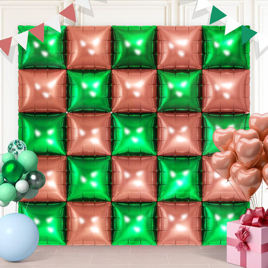 Green and Brown Square Foil Balloons 25 Pcs Metallic Green and Brown