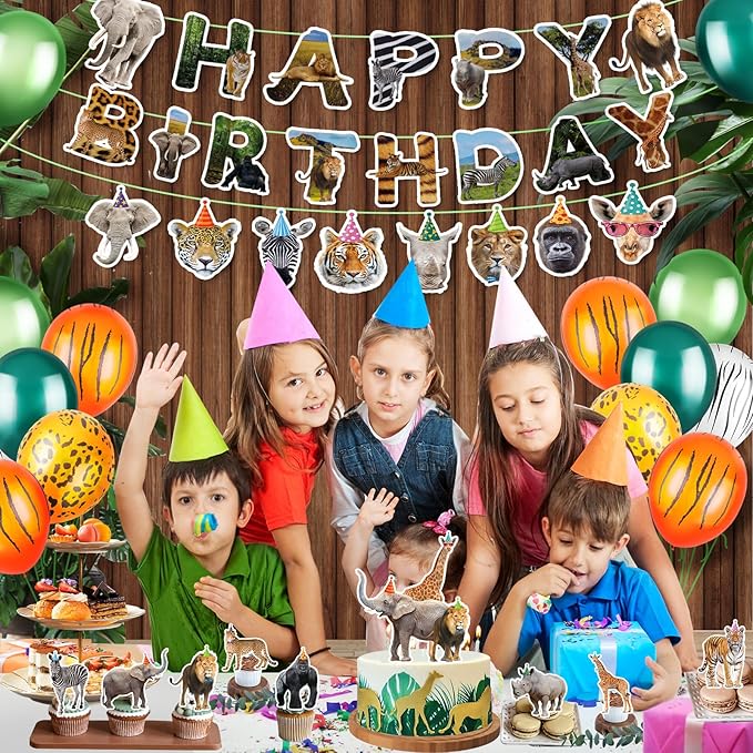 56Pieces Safari Animals Birthday Party Decorations Include Animals