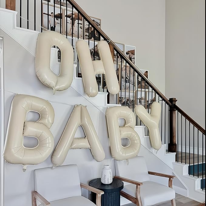 40 Inch Beige OH BABY Balloon for Baby Shower, Large Cream White Oh