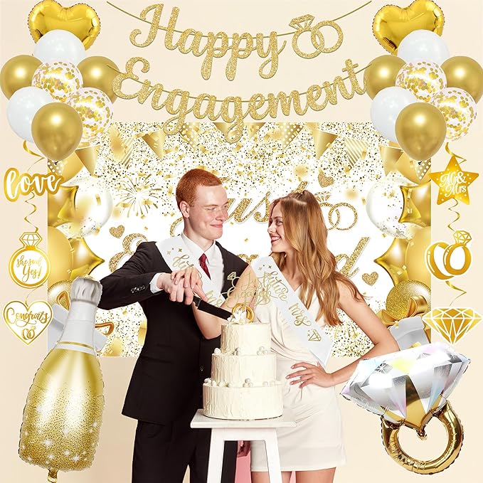 Gold Engagement Party Decorations for Couple Just Engaged Backdrop