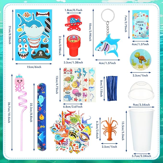 172 Pcs Under the Sea Party Favors Set Include Cup Straw Stamp Clap