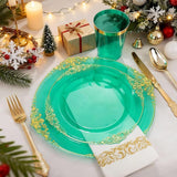 Hioasis 175pcs Clear Green Plastic Plates - Elegant Disposable