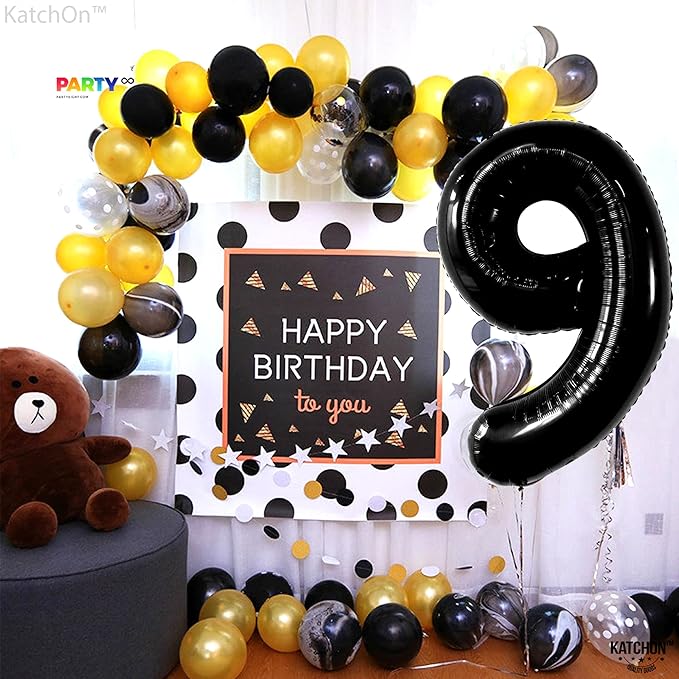 KatchOn, Giant Black Number 9 Balloon - 40 Inch | Foil 9 Birthday
