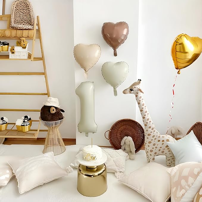 Large Number 2 Balloons, 40'' Beige Nude 2 Balloon with Foil Cream