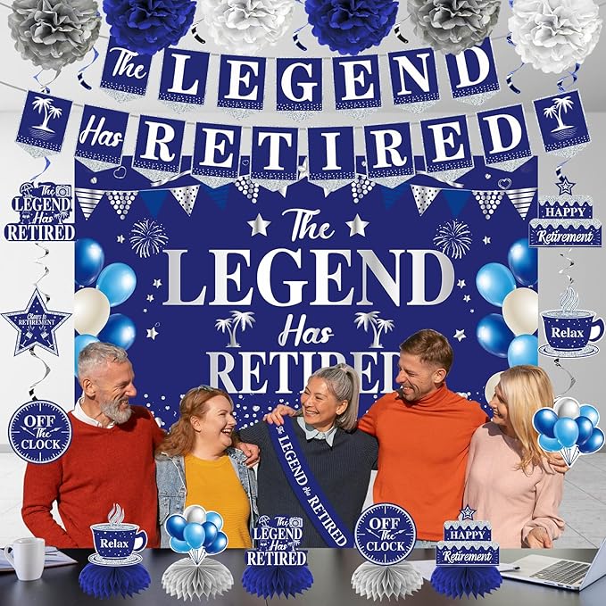Retirement Party Decorations Blue Silver 20PCS Kit Banner Backdrop