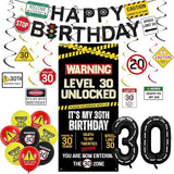 30th Birthday Decorations Men Women Caution Logo Level 30 Unlocked
