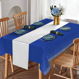 8Pack Disposable Plastic Tablecloths and Satin Table Runner Set Blue a