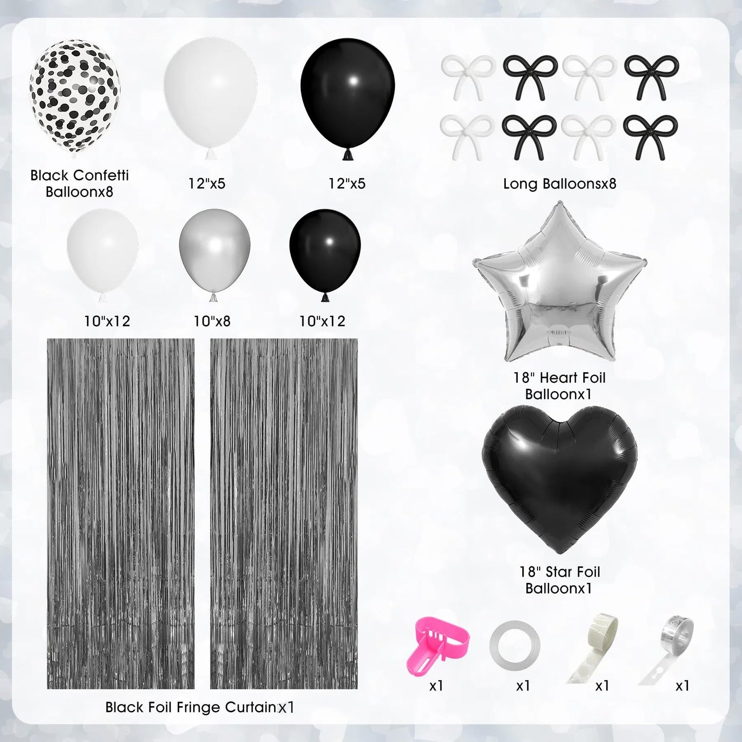Black Bow Birthday Party Decorations, Coquette Bow Black and White
