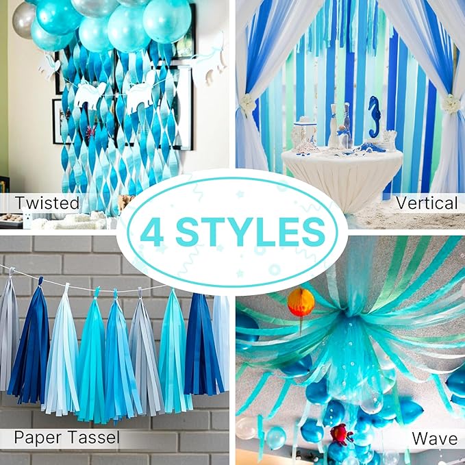PartyWoo Teal Crepe Paper Streamers 6pcs 492ft Pack of Turquoise