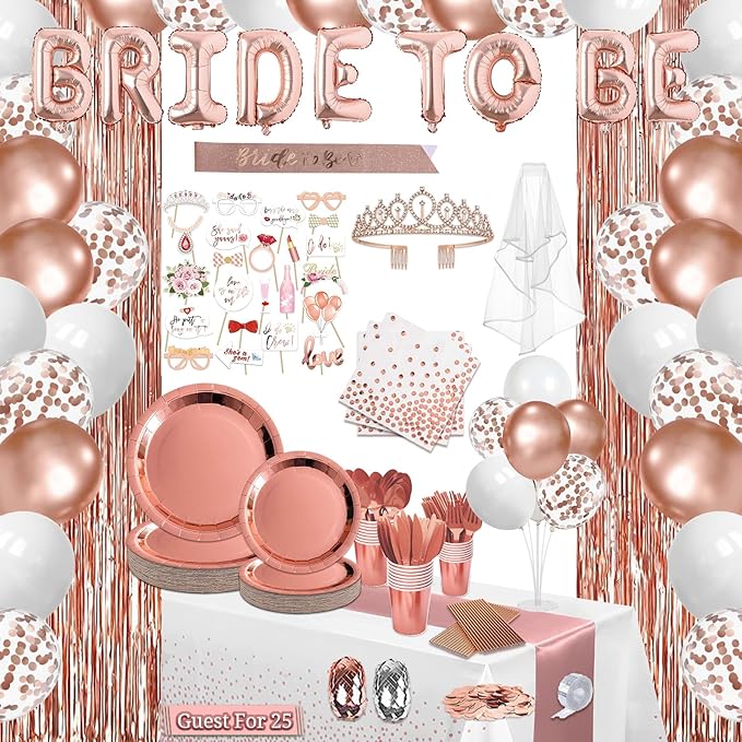 274 Pcs Rose Gold Bridal Shower Decorations Bachelorette Party