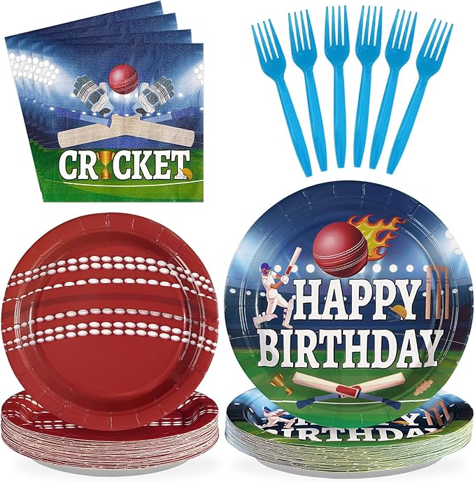 96Pcs Cricket Birthday Party Decoration Sports Theme Ball Plates and