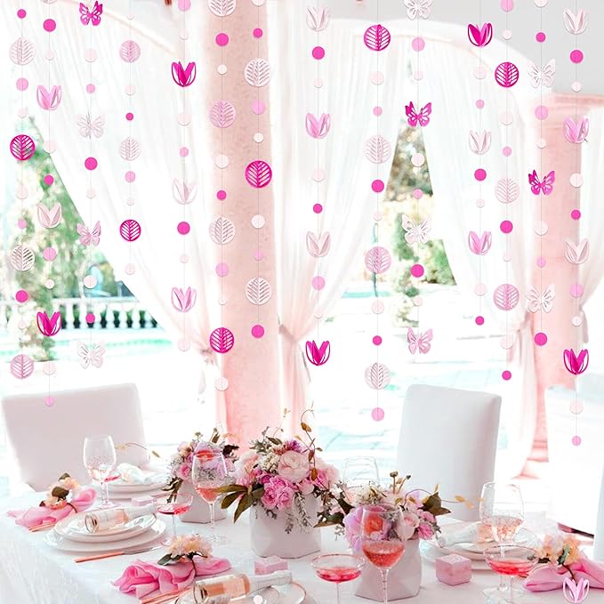 Spring Party Decorations Hot Pink White 3D Butterfly Tulip Flower