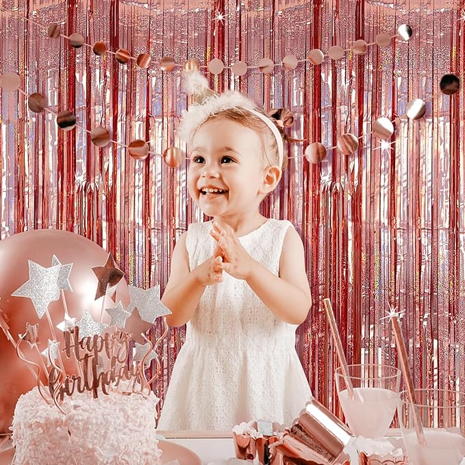 Tinsel Curtain Party Backdrop Rose Gold Birthday & Wedding