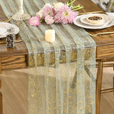 Artoid Mode 10PCS Sage Green Gold Gauze Table Runner 120 Inch 10FT,