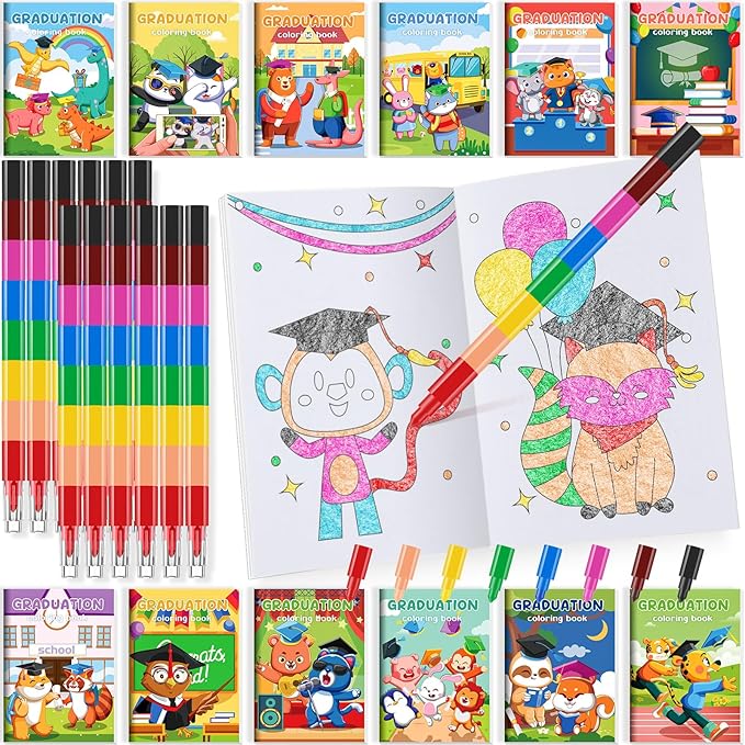 24 Kindergarten Graduation Mini Coloring Books Kids with 24 Stacking