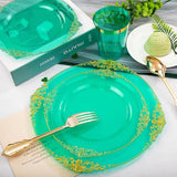 Hioasis 350pcs Green and Gold Plastic Plates - Green Party Plates for