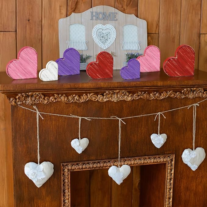 7PCS Valentines Day Wooden Heart Table Centerpiece Decorations,