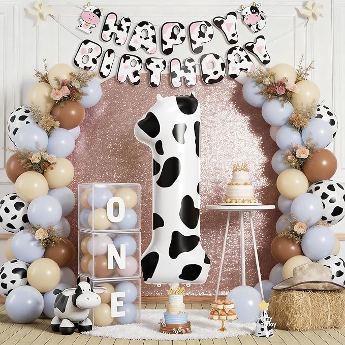 1st Birthday Decorations for Boys, 40 Inch Cow Number 1 Balloon, 18